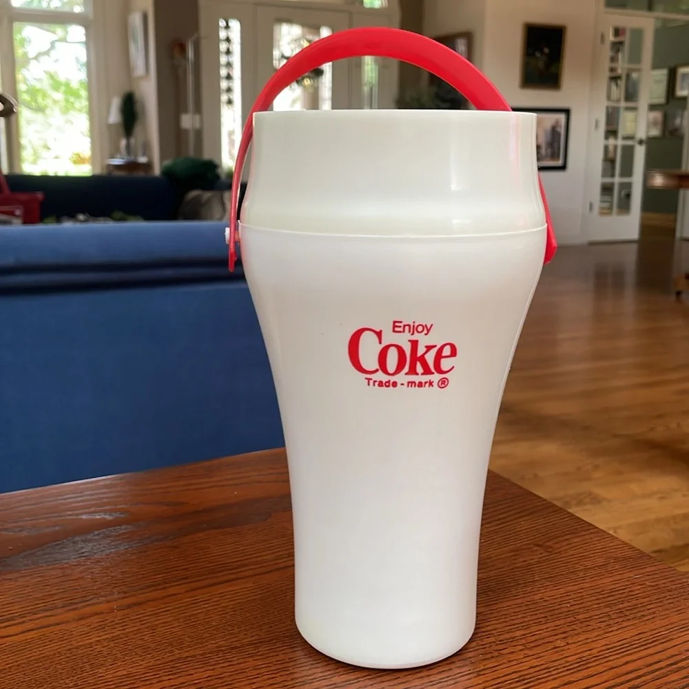 Vintage 80s Coke White Plastic Pitcher Red Handle Coca Cola Godfather’s Pizza - Picture 2 of 5